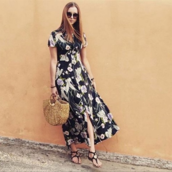 NWOT Zara Oriental Crane Floral Print Button-down Maxi Dress | Size Small - Picture 4 of 7